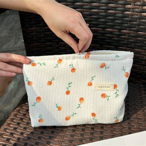 Corduroy Retro Flower Cosmetic Bag Women Travel Cosmetic Pouch Beauty