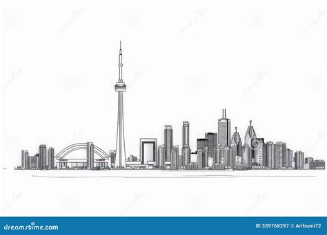 Toronto City Skyline Editable Outline Illustration On White Background