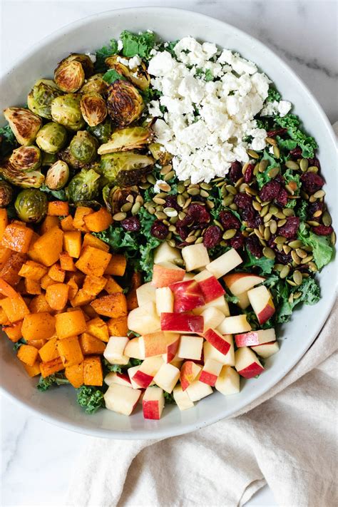 Fall Kale Salad With Butternut Squash Brussels Sprouts And Apples