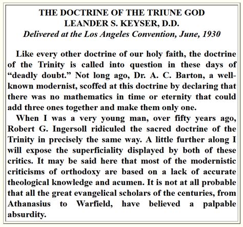 The Doctrine Of The Triune God - Concordant Publishing Concern