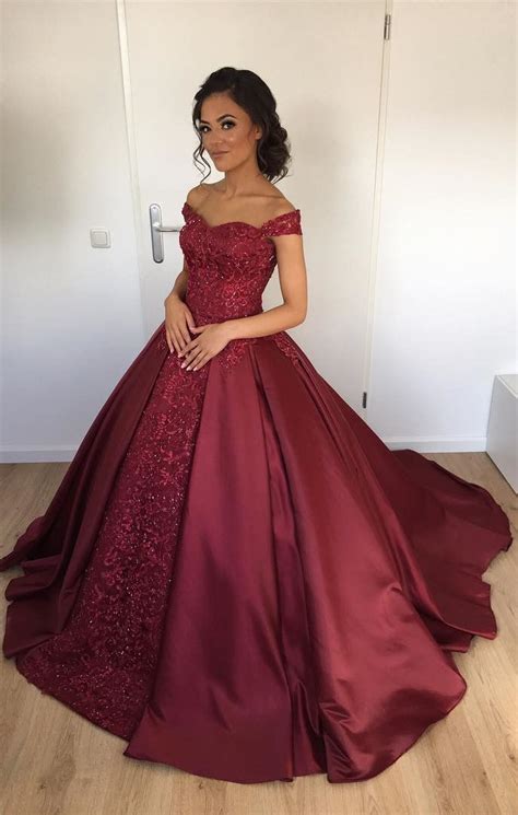 Maroon Satin Ball Gowns Wedding Dresses Off The Shoulder Burgundy