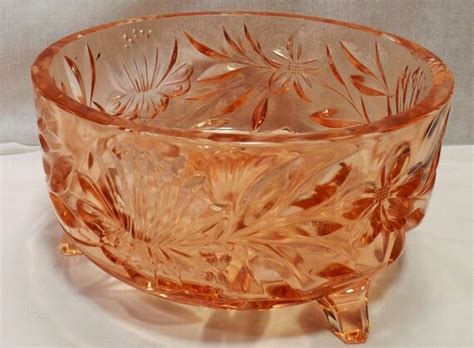 Antique Bowl Pink Cut Glass Large 3 Footed By Oldeberry On Etsy