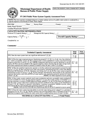 Fillable Online Msdh Ms 2013 Capacity Assessment Inspection Forms For