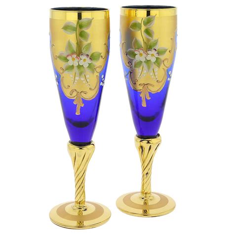 Venetian Style Champagne Flutes Blue Murano Glass Champagne Flutes