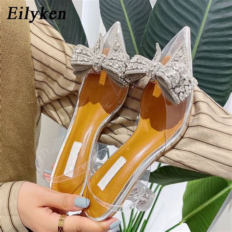 Eilyken Spring Autumn Crystal Sequined Bowknot Silver Women Pumps Low