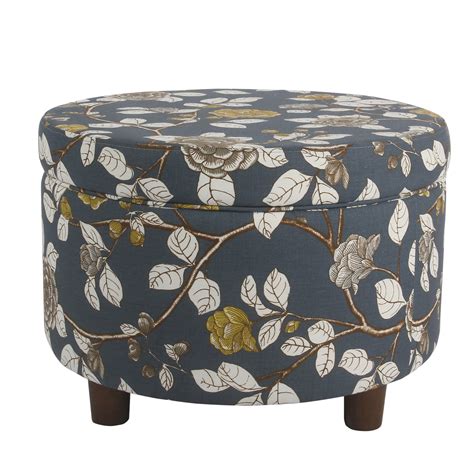 Benzara Wooden Ottoman with Floral Patterned Fabric Upholstery and ...