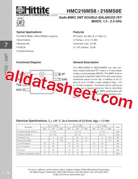 HMC216MS8 06 Datasheet PDF Hittite Microwave Corporation