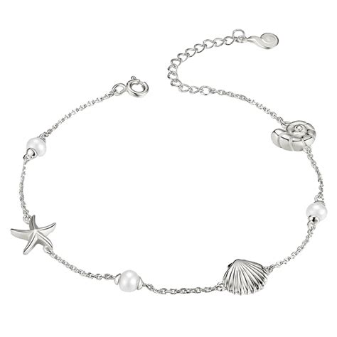 Teall Silver Bracelet With Pearl And Shell Pendant Detailing