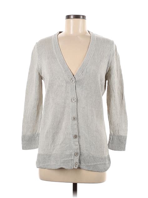 Talbots 100 Linen Color Block Solid Gray Cardigan Size M 77 Off