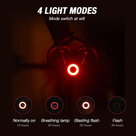 Bike Rear Saddle Light Smart Auto Brake Sensing Light Waterproof USB