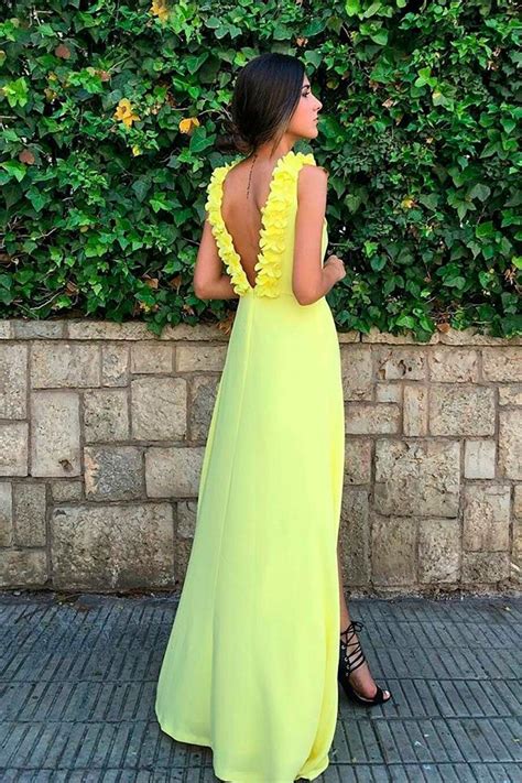 Vestido Largo De Fiesta Amarillo Con Flores Para Invitada Boda