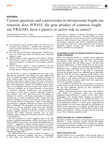 PDF Current Questions And Controversies In Chromosome Fragile Site