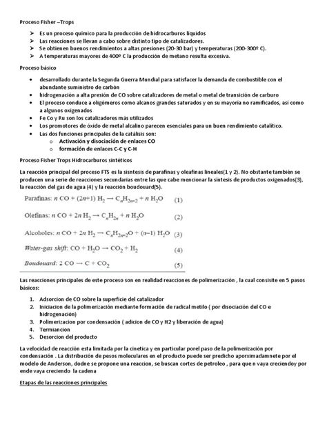 Diapositivas En Español Del Proceso Fisher Trops Pdf Catálisis