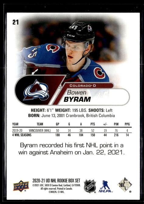 Bowen Byram Upper Deck Nhl Star Rookies Box Set Hockey Card