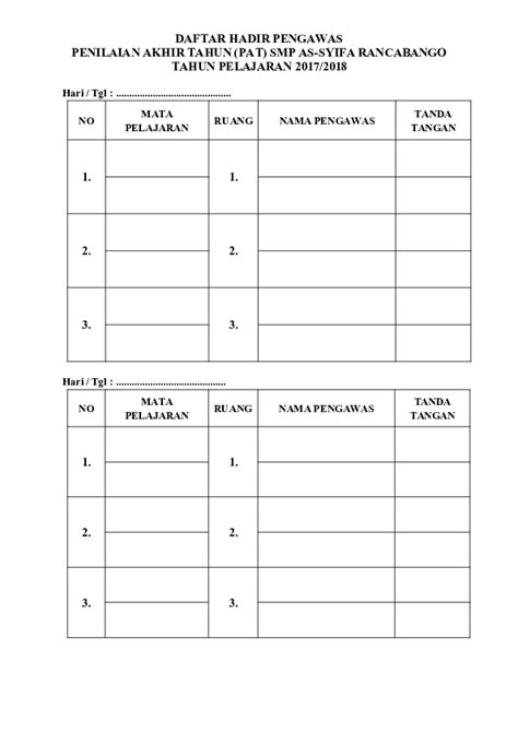 Doc Daftar Hadir Pengawas