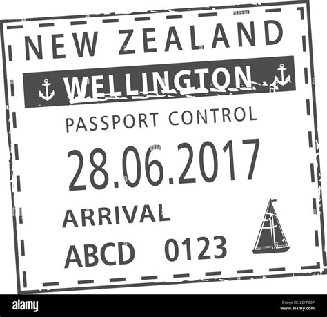 Wellington Port Visa Stamp Isolated Vector Passport Control Arrival By Sea To New Zealand