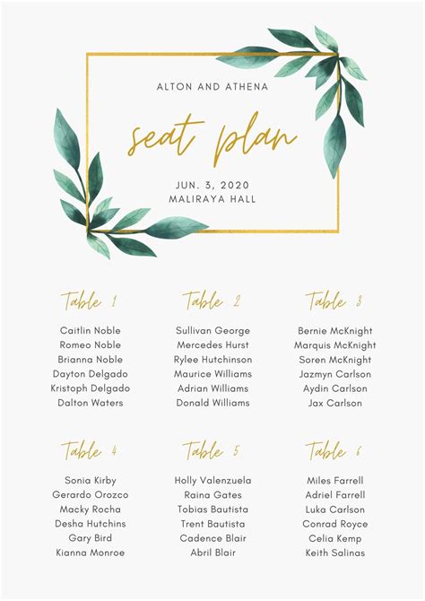 38 Wedding Seating Chart Template Canva