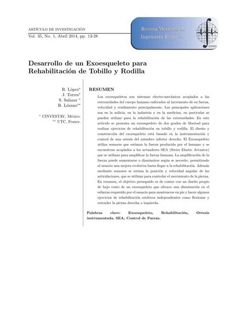 PDF Desarrollo de un Exoesqueleto para Rehabilitación López y col