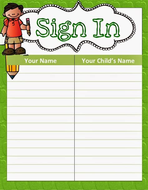 Printable Parent Sign In Sheet