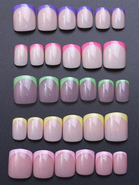240 Piece Set Of French Short Square False Nails Five Color Nude French False Nails DIY Nail