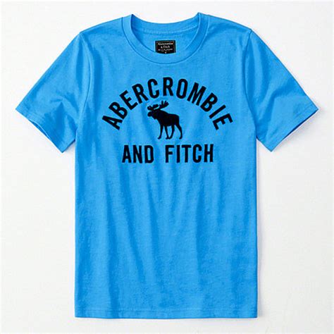 Abercrombie And Fitch 麋鹿字母刺繡印花t恤 Aandf純棉修身圓領短袖上衣 男款 藍色 Abercrombie