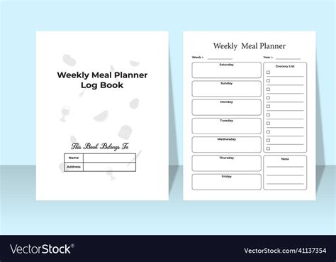 Kdp Interior Weekly Meal Planner Logbook Vector Image