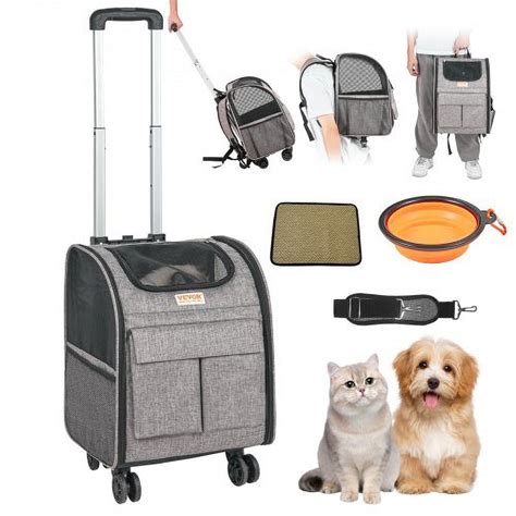 VEVOR Cat Carrier with Wheels, Rolling Pet Carrier with Telescopic Handle and Shoulder Strap ...