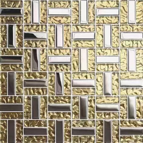 Electroplated Silver Yellow Gold Glass Mosaic Kitchen Tile Backsplash