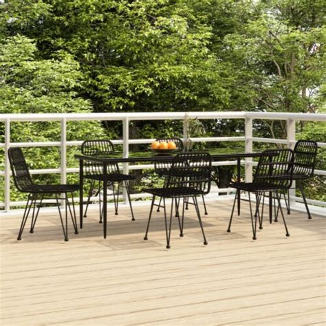 VidaXL 7 Piece Patio Dining Set Black Poly Rattan 78 8 Table Length 6