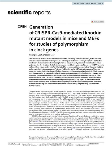 Pdf Generation Of Crispr Cas Mediated Knockin Mutant Models In Mice