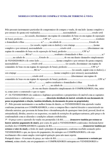 Modelo De Compra E Venda De Terreno - Modelo de Contrato de Compra e Venda de Terreno a Vista.docx 20240312 ...