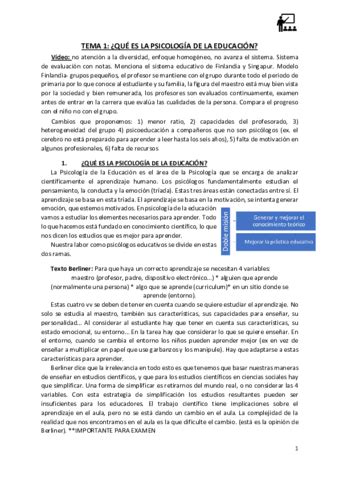 Tema 1 Psicologia De La Educacion Pdf