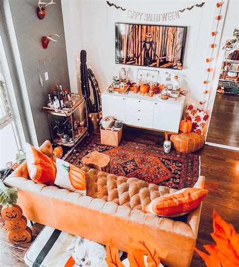 Download A Living Room Decorated For Halloween With Orange Pumpkins And ...