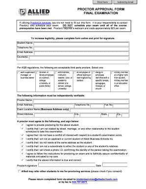 Fillable Online PROCTOR APPROVAL FORM FINAL EXAMINATION Fax Email Print