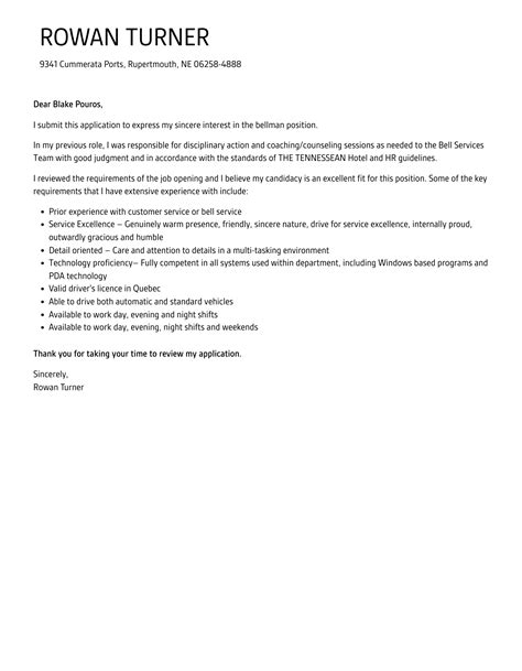 Bellman Cover Letter Velvet Jobs