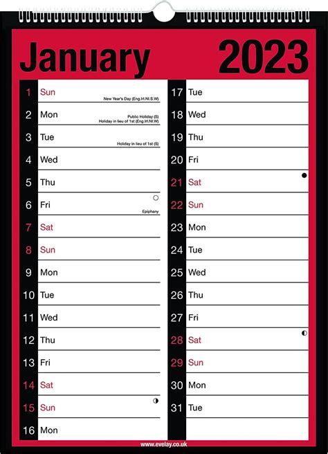 2023 Calendar A4 Large 2 Column Month To View Spiral Bound Wall Planner