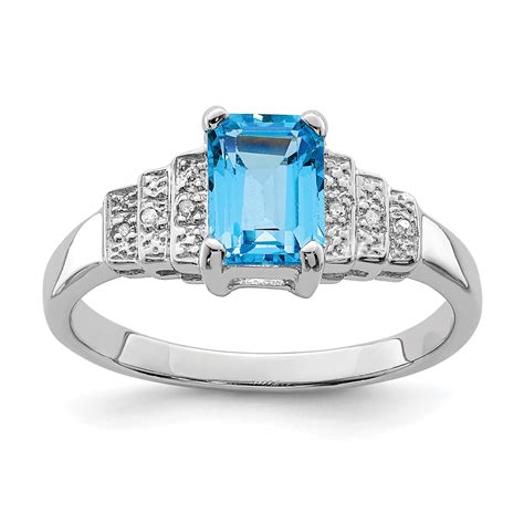 Sterling Silver 28ct Rhodium Plated Diamond And Light Swiss Blue Topaz