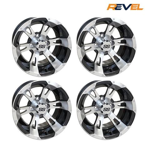 12 Golf Cart Wheels Rhox Rx320 Machined And Gloss Black Set Of 4