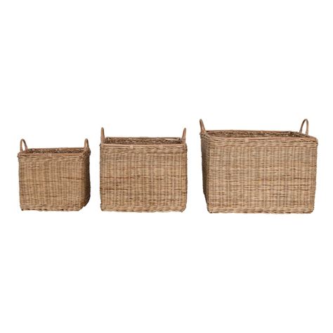 Natural Square Rattan Basket Set With Handles Michaels