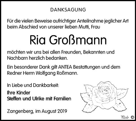 Traueranzeigen von Ria Großmann abschied nehmen de