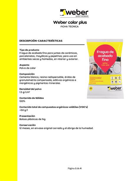 FT Fragua Color PLUS Weber Weber color plus FICHA TECNICA DESCRIPCIÓN