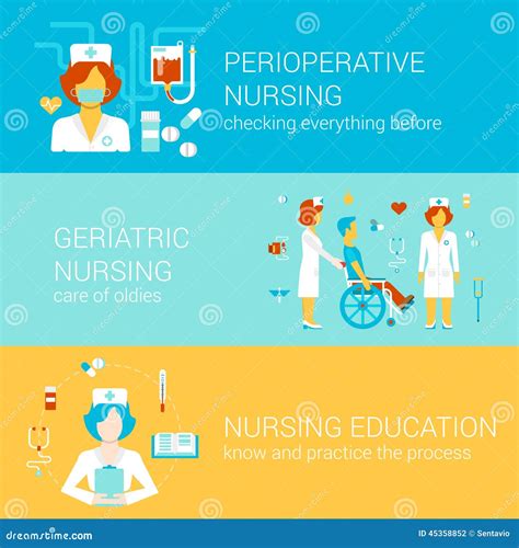 Nursing Medical Flat Banners Template Set Vector Infographics Stock