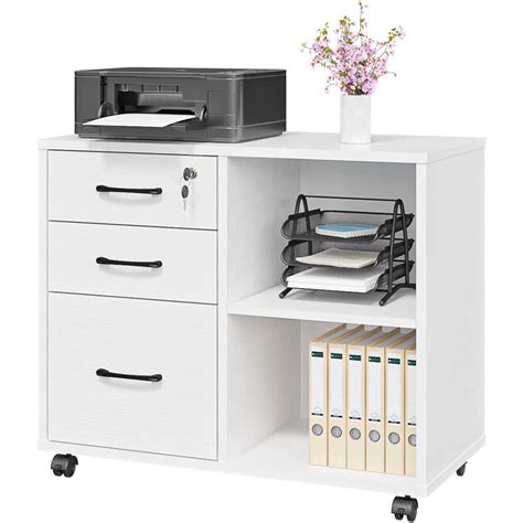 3 Drawer Office File Cabinets Mobile Lateral Printer Stand With Open Storage Shelf Rolling