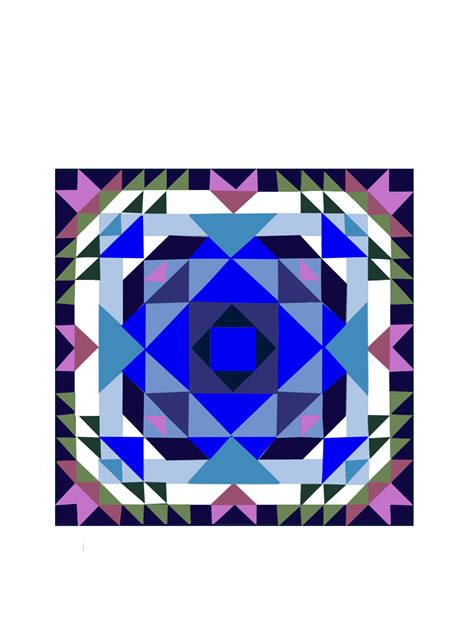 A Quilted Square With Vibrant Blue And Purple Shapes