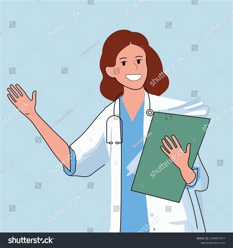 Smiling Female Doctor Medical Uniform Give Stock Vector (Royalty Free ...