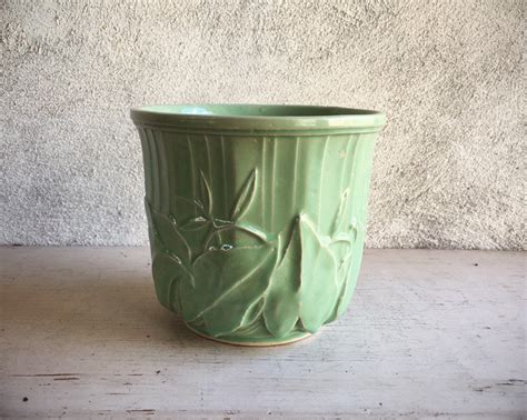 Vintage Mccoy Pottery Green Leaf Pattern Planter Bowl Collectible Art Pottery Nelson Mccoy