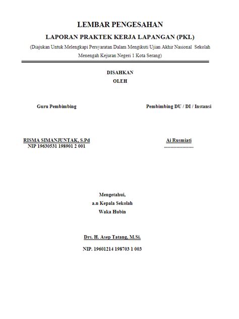 Contoh Lembar Pengesahan Skripsi Pkl Proposal Tesis Dan Lainnya Eroppa