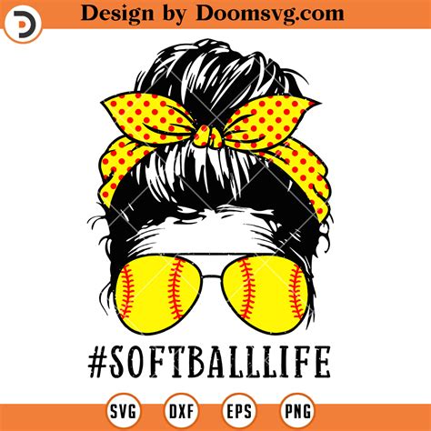 Softball Mom Svg Softball Messy Bun Svg Files For Cricut Doomsvg