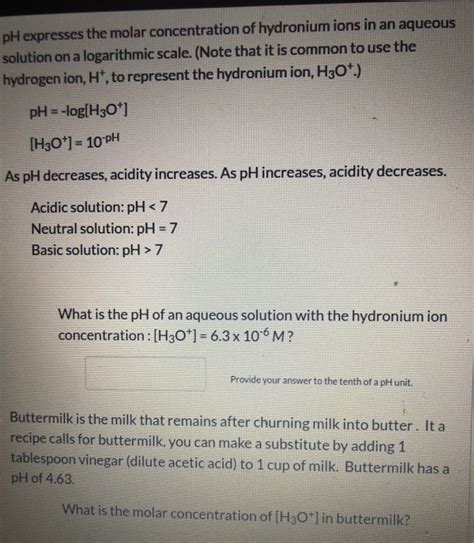 Solved Ph Expresses The Molar Concentration Of Hydronium