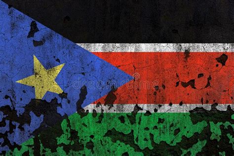 Flag Of South Sudan On A Damaged Old Concrete Wall Stock Photo Image